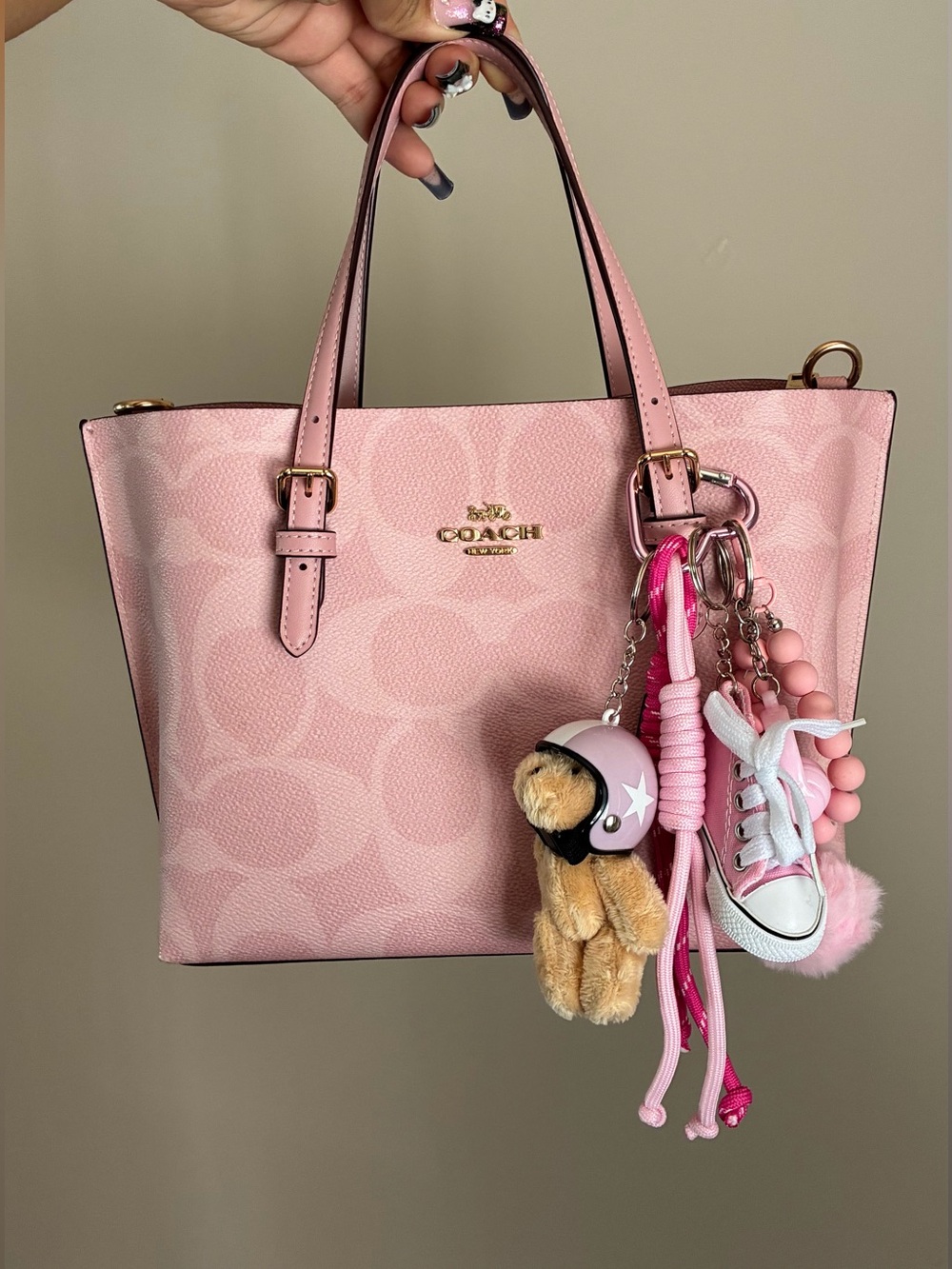 Cute Pink Teddy Bear Keychain set Bag Chatm